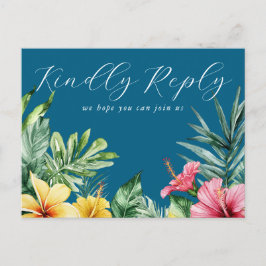 Ocean Blue Floral Song Request RSVP Briefkaart