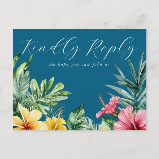 Ocean Blue Floral Song Request RSVP Briefkaart (Voorkant)