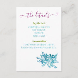 Ocean Blue Floral Wedding Enclosure Kaarten