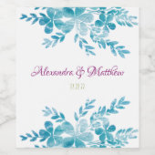 Ocean Blue Floral Wedding Wijnfles Labels Wijn Etiket (Enkel label)