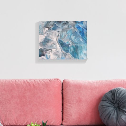 Ocean Blue, Fluid Art Abstract Canvas afdrukken (Insitu (Woonkamer))