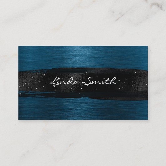 Ocean Blue geborsteld metaal zwart penseelstreken Visitekaartje (Voorkant)