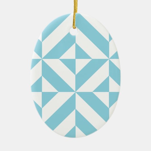 Ocean Blue Geometric Deco Cube Pattern Keramisch Ornament (Voorkant)
