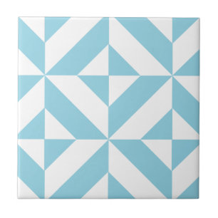 Ocean Blue Geometric Deco Cube Pattern Tegeltje