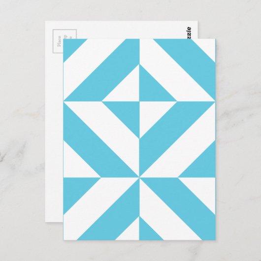 Ocean Blue Geometric Deco Pattern Briefkaart (Voorkant / Achterkant)