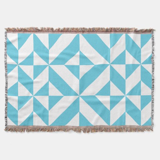 Ocean Blue Geometric Deco Pattern Deken (Voorkant)