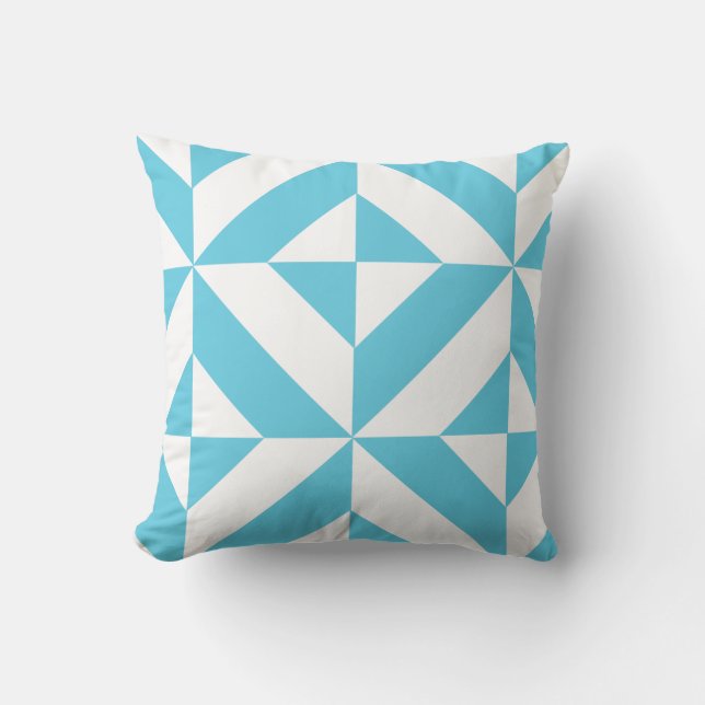 Ocean Blue Geometric Deco Pattern Kussen (Voorkant)