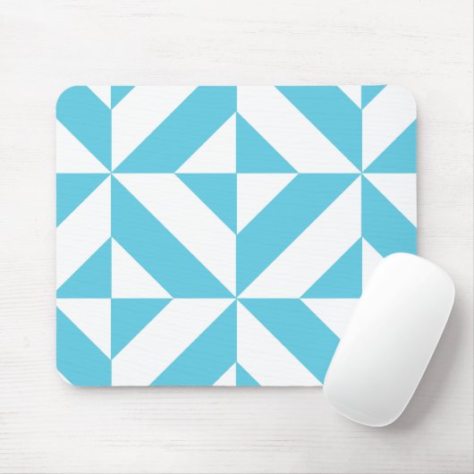Ocean Blue Geometric Deco Pattern Muismat (Met muis)