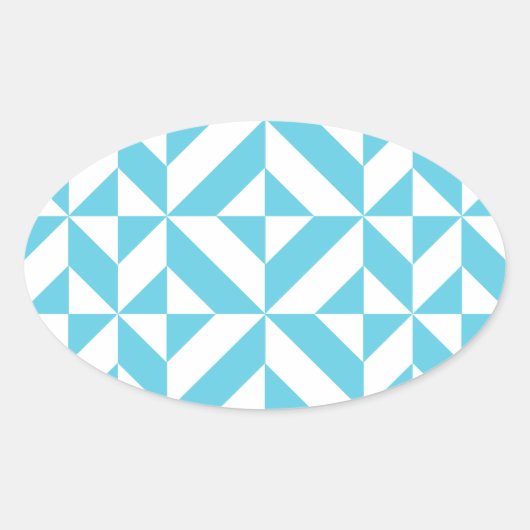 Ocean Blue Geometric Deco Pattern Ovale Sticker (Voorkant)