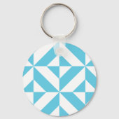 Ocean Blue Geometric Deco Pattern Sleutelhanger (Voorkant)