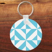 Ocean Blue Geometric Deco Pattern Sleutelhanger (Voorkant)