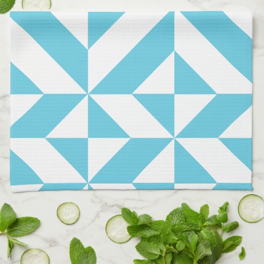 Ocean Blue Geometric Deco Pattern Theedoek (Gevouwen)