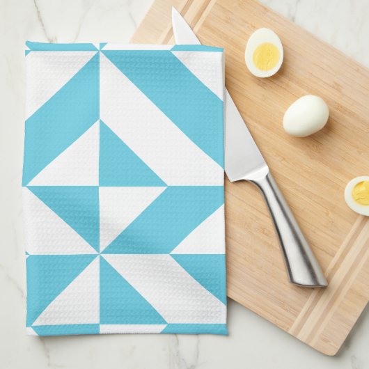 Ocean Blue Geometric Deco Pattern Theedoek (Quarter Fold)