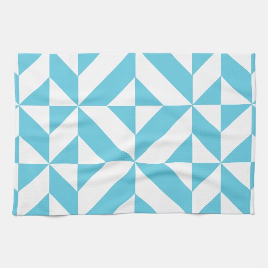 Ocean Blue Geometric Deco Pattern Theedoek (Horizontaal)