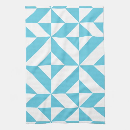 Ocean Blue Geometric Deco Pattern Theedoek (Verticaal)