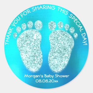 Ocean Blue Glitter Feet Baby shower Favor Dank Ronde Sticker