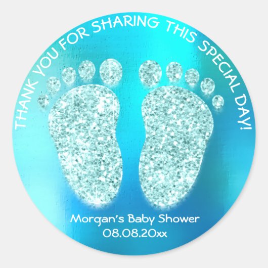 Ocean Blue Glitter Feet Baby shower Favor Dank Ronde Sticker (Voorkant)