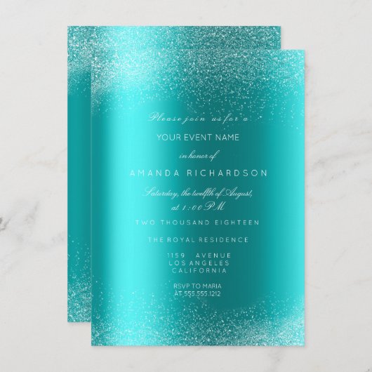 Ocean Blue Glitter Spark Sand Bridal Birthday Kaart (Voorkant / Achterkant)