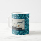 Ocean Blue Glitter Titanic Personalized Girly Koffiemok (Voorkant links)