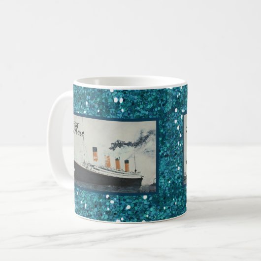 Ocean Blue Glitter Titanic Personalized Girly Koffiemok (Voorkant links)