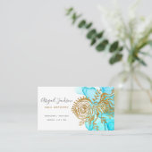 Ocean Blue Gold Abstracte Waterverf Nail Artistry Visitekaartje (Staand voorkant)