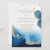 Ocean Blue Gold Agate Engagement Party Kaart (Voorkant)