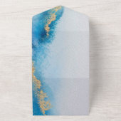 Ocean Blue Gold Agate Wedding All In One Uitnodiging (Buitenkant)