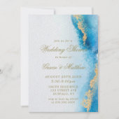 Ocean Blue Gold Agate Wedding Shower-uitnodigingen (Voorkant)