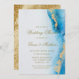 Ocean Blue Gold Agate Wedding Shower-uitnodigingen
