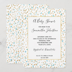 Ocean Blue Gold Confetti Stippen Baby shower Kaart