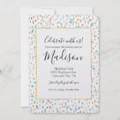 Ocean Blue Gold Confetti Stippen Waterverf Verjaar Kaart (Voorkant)