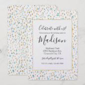 Ocean Blue Gold Confetti Stippen Waterverf Verjaar Kaart (Voorkant / Achterkant)