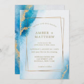 Ocean Blue Gold Glitter Agate Wedding Invitations (Voorkant / Achterkant)