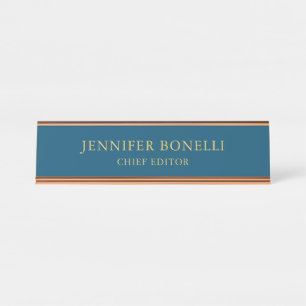 Ocean Blue & Gold Kleur Trendy Modern Plain Bureau Naambordje