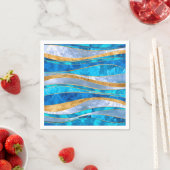 Ocean Blue Gold Metallic Wavy Abstract Servet (Insitu)