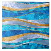 Ocean Blue Gold Metallic Wavy Abstract Tegeltje (Voorkant)
