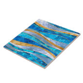 Ocean Blue Gold Metallic Wavy Abstract Tegeltje (Zijkant)