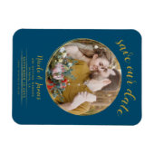 Ocean Blue & Gold Moderne Ronde Foto Save the Date Magneet (Horizontaal)