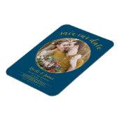 Ocean Blue & Gold Moderne Ronde Foto Save the Date Magneet (Linkerzijde)