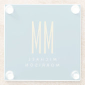 Ocean Blue Gold Monogram Initiaal Letters Naam Glazen Onderzetter (Achterkant)