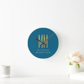 Ocean Blue Gold Monogram Initiaal Letters Naam Ronde Klok (Huis)