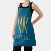 Ocean Blue Gold Monogram Initiaal Letters Naam Schort (Insitu)