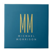 Ocean Blue Gold Monogram Initiaal Letters Naam Tegeltje (Voorkant)
