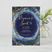 Ocean Blue & Gold mousserende lampjes Sweet 16 Par Kaart (Staand voorkant)