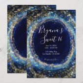 Ocean Blue & Gold mousserende lampjes Sweet 16 Par Kaart (Voorkant / Achterkant)