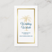 Ocean Blue Gold Palm Tree Beach Wedding Website Informatiekaartje (Voorkant)