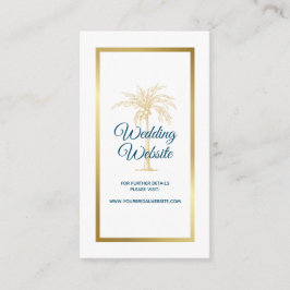 Ocean Blue Gold Palm Tree Beach Wedding Website Informatiekaartje