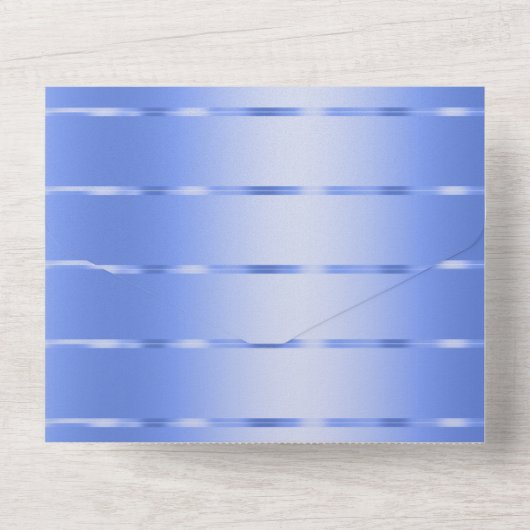 Ocean Blue Gold Ribbon Wedding All In One Uitnodiging (Achterkant)