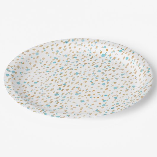 Ocean Blue Gold Sand Stippen Papieren Bordje (Gekanteld)