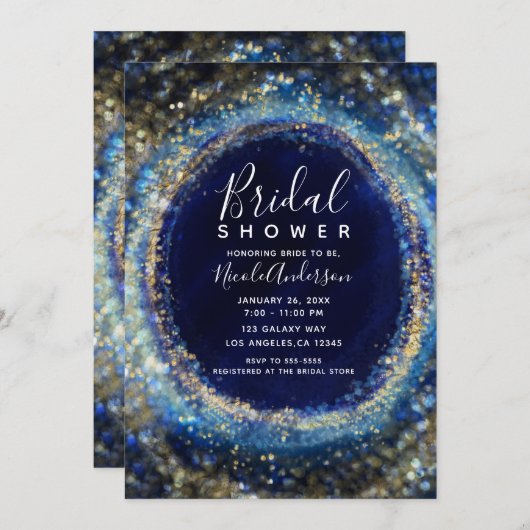 Ocean Blue & Gold Sparking Lights Vrijgezellenfees Kaart (Voorkant / Achterkant)